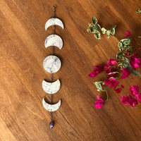 Moon Phase Marbled Porcelain Wall Hanging with Amethyst