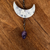 Moon Phase Marbled Porcelain Wall Hanging with Amethyst
