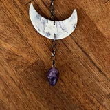 Moon Phase Marbled Porcelain Wall Hanging with Amethyst