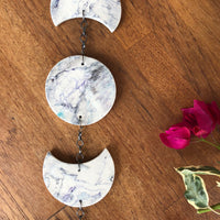 Moon Phase Marbled Porcelain Wall Hanging with Amethyst