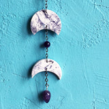 Moon Phase Eclipse Marbled Porcelain Wall Hanging with Amethyst Serenity Crystals