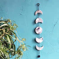 Moon Phase Marbled Porcelain Wall Hanging with Amethyst