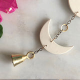 Moon Phase Porcelain and Brass Bell Wall Hanging