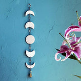 Moon Phase Porcelain and Brass Bell Wall Hanging