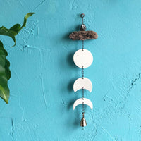 Waxing Moon Phase Porcelain and Brass Bell Wall Hanging
